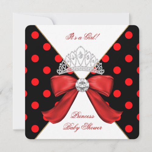 Baby Shower Girl Red Black Princess Polka Dot Invitation