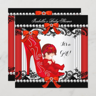 Baby Shower Girl Red High Heel Shoe Redhead Invitation