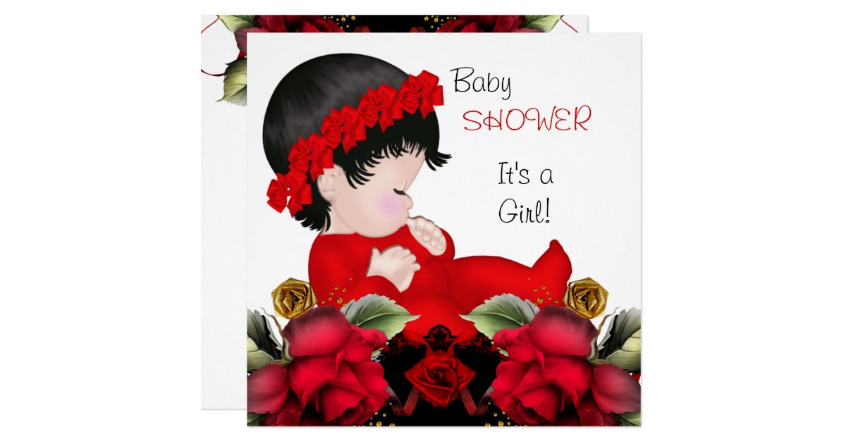 Baby Shower Girl Red Rose Flowers 4a Invitation Zazzle Com