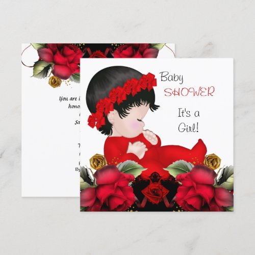 Baby Shower Girl Red Rose Flowers 4a Custom Invitations