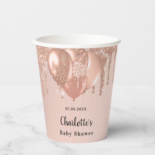 Baby Shower girl rose gold glitter balloons Paper Cups