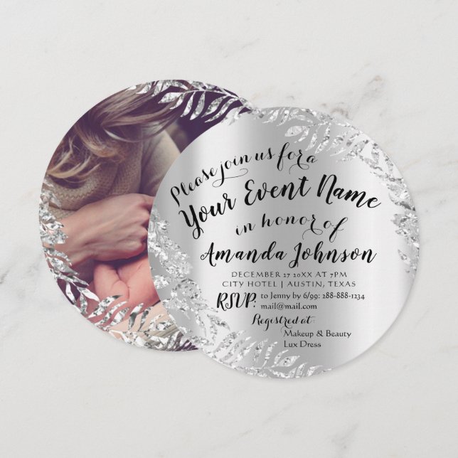Baby Shower Girl Silver Gray Royal Photo Boy New Invitation (Front/Back)
