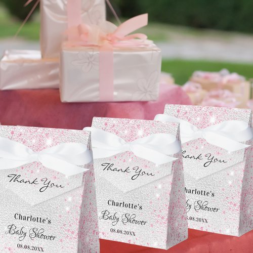 Baby Shower girl silver pink glitter thank you Favor Boxes