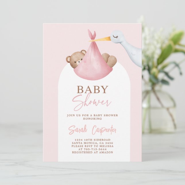 Baby Shower Girl Stork Invitation (Standing Front)