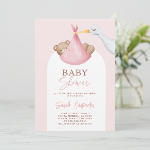 Baby Shower Girl Stork Invitation