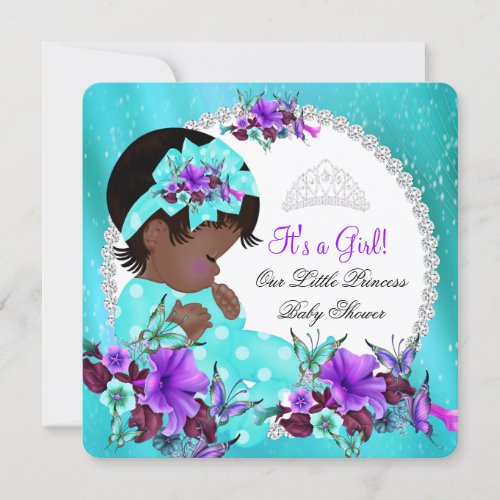 Baby Shower Girl Teal Blue Purple Floral Invitation