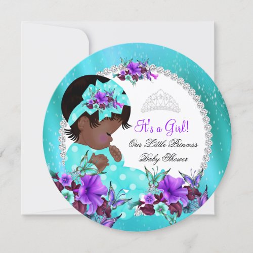 Baby Shower Girl Teal Blue Purple Floral Invitation