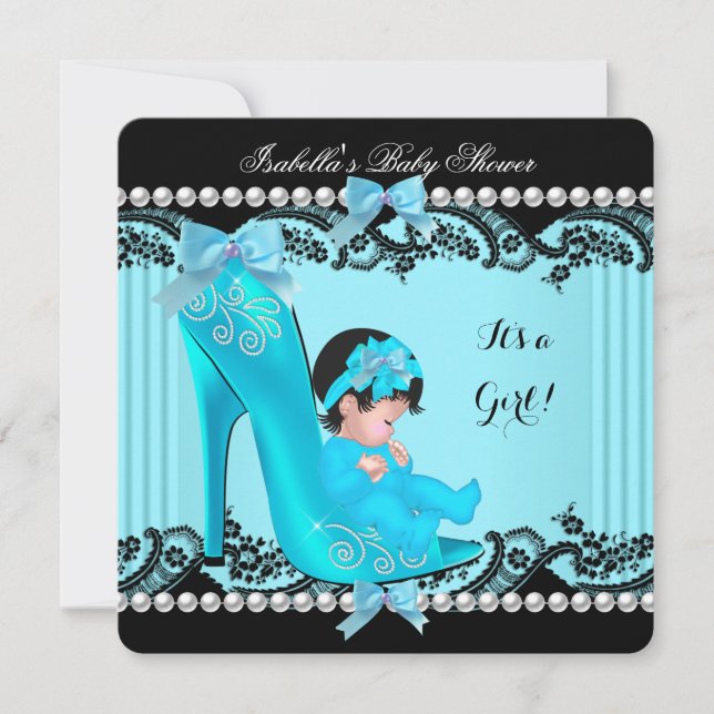 Baby Shower Girl Teal Blue Shoe Invitation (Front)