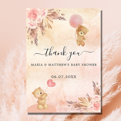 Baby Shower girl teddy bear pampas grass floral Invitation