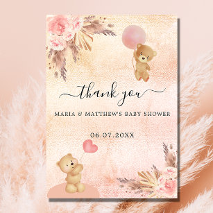 Baby Shower girl teddy bear pampas thank you card