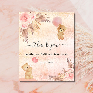 Baby Shower girl teddy bear pampas thank you card