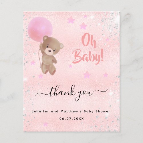 Baby Shower girl teddy bear pink thank you card