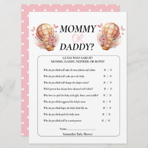 Baby Shower Girl Teddy Mommy Daddy Balloon Pink Invitation
