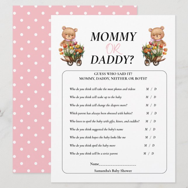 Baby Shower Girl Teddy Mommy Daddy Floral Rustic Invitation (Front/Back)