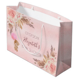 Baby Shower girl teddy pampas grass pink floral Large Gift Bag