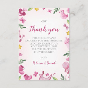 Baby Shower Girl Thank you card Pink Elephant