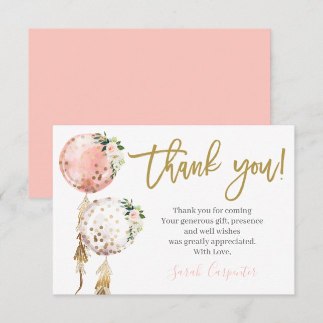 Baby Shower Girl thank you Note Card (Front/Back)