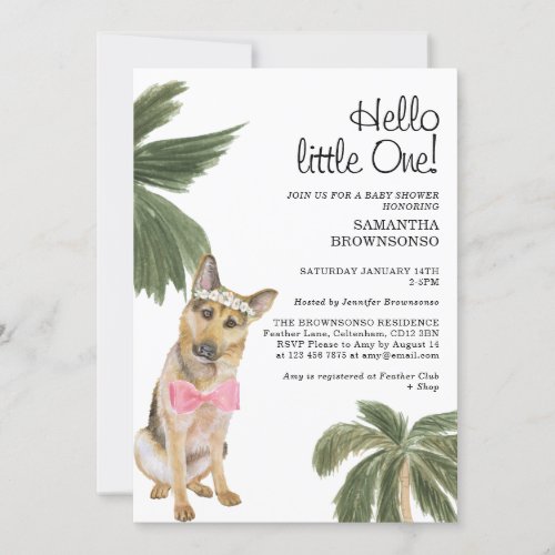 Baby Shower Girl Tropical Palm German Shepherd Dog Invitation