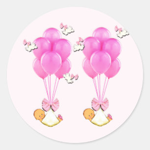 Baby Shower Girl Twins Classic Round Sticker
