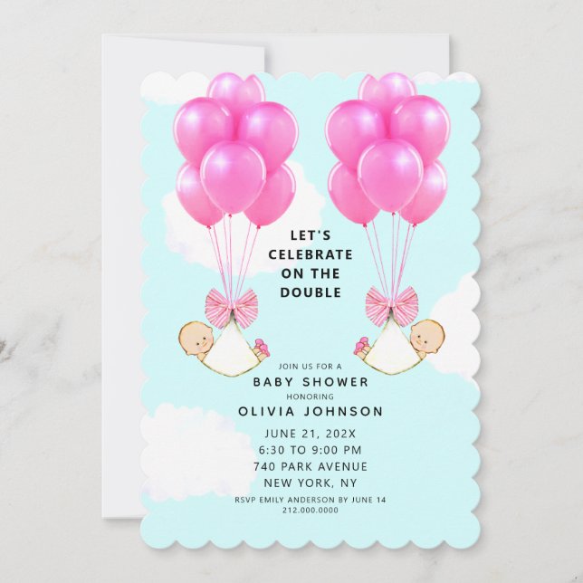 Baby Shower Girl Twins Invitation (Front)