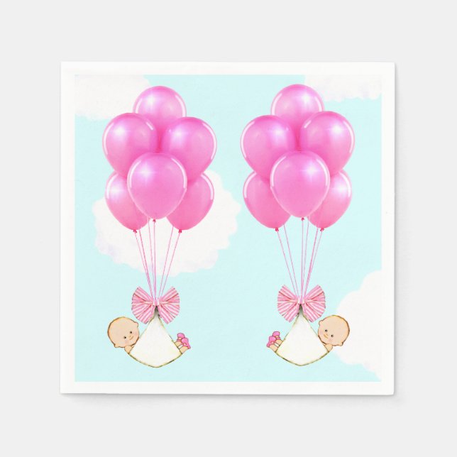 Baby Shower Girl Twins Paper Napkins (Front)