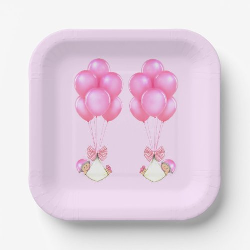 Baby Shower Girl Twins Paper Plates