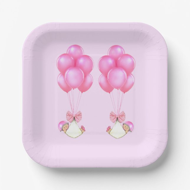 Baby Shower Girl Twins Paper Plates (Front)