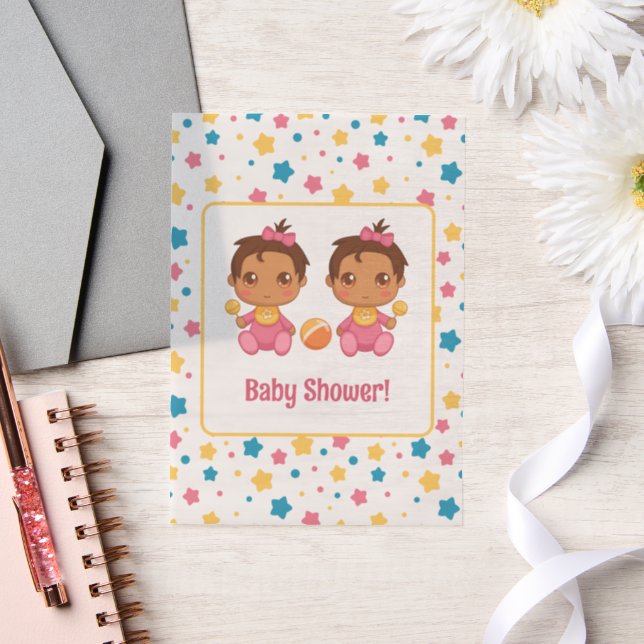 Baby Shower Girl Twins Stars Dark Insert Vellum Invitations (Wedding)