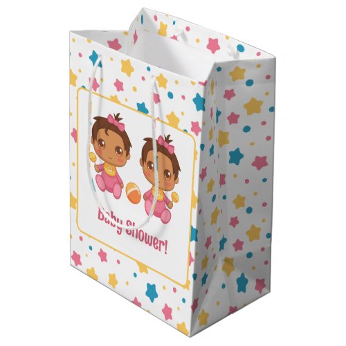 Baby Shower Girl Twins Stars Dark Medium Gift Bag