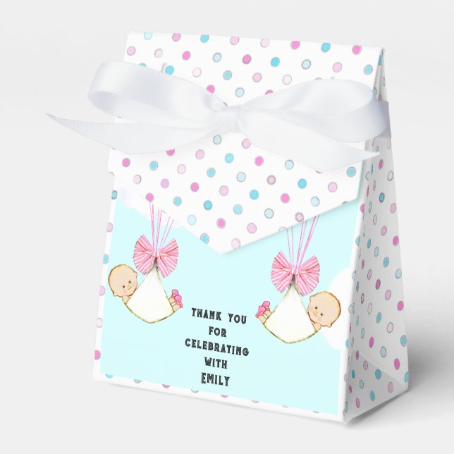 Baby Shower Girl Twins Thank You Favor Boxes (Front Side)