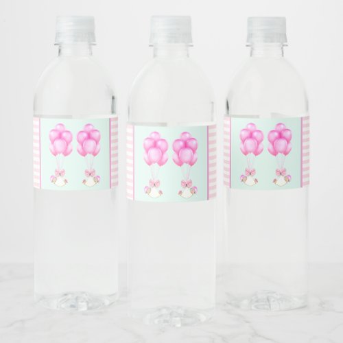 Baby Shower Girl Twins Water Bottle Label