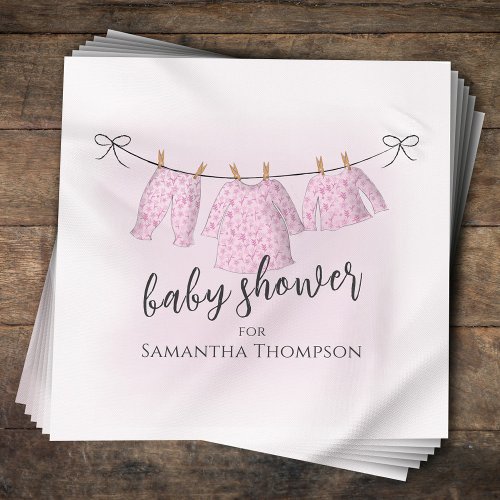 Baby Shower Girl Watercolor Pink Clothesline Napkins