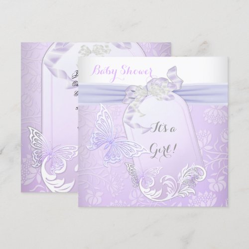Baby Shower Girl White Lilac Princess Butterfly 2 Custom Invitations