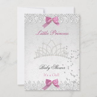 Baby Shower Girl White Pink Princess Damask 2 Invitation