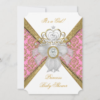 Baby Shower Girl White Pink Princess Damask 2 Invitation