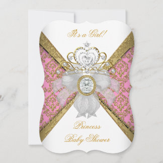 Baby Shower Girl White Pink Princess Damask B Invitation