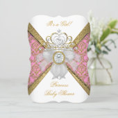 Baby Shower Girl White Pink Princess Damask B Invitation (Standing Front)