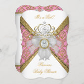 Baby Shower Girl White Pink Princess Damask B Invitation (Front/Back)