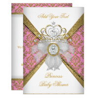 Baby Shower Girl White Pink Princess Damask Card
