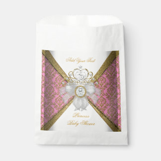 Baby Shower Girl White Pink Princess Damask Favor Bag