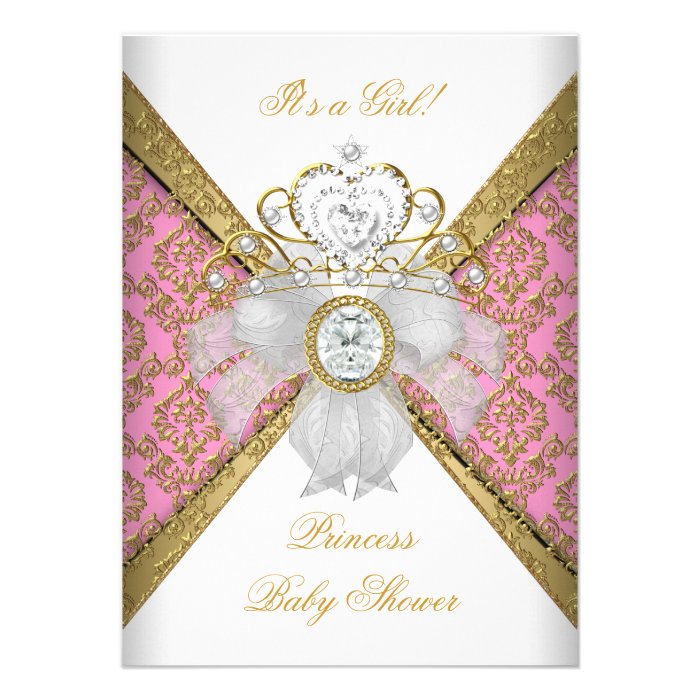 Baby Shower Girl White Pink Princess Damask Invitation