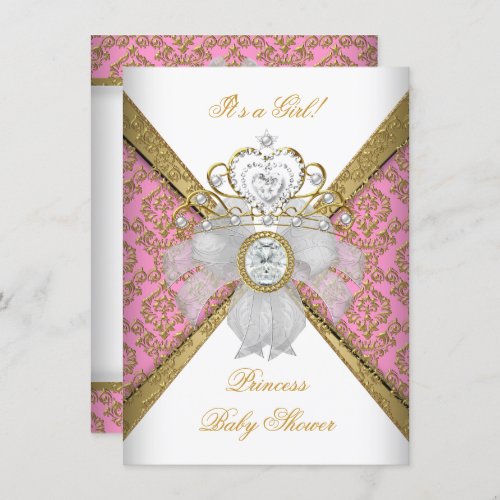 Baby Shower Girl White Pink Princess Damask Invitation