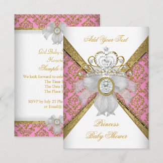 Baby Shower Girl White Pink Princess Damask Invitation