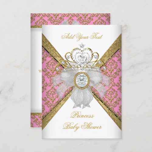 Baby Shower Girl White Pink Princess Damask Invitation