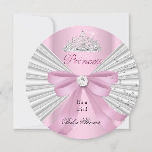Baby Shower Girl White Pink Princess Tiara ab Invitation