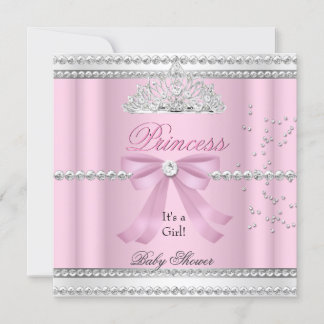 Baby Shower Girl White Pink Princess Tiara Bow Invitation