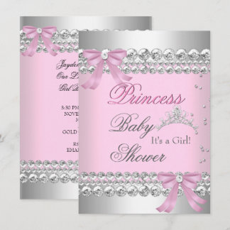 Baby Shower Girl White Pink Princess Tiara Gem 2 Invitation