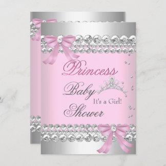 Baby Shower Girl White Pink Princess Tiara Gem 2 Invitation
