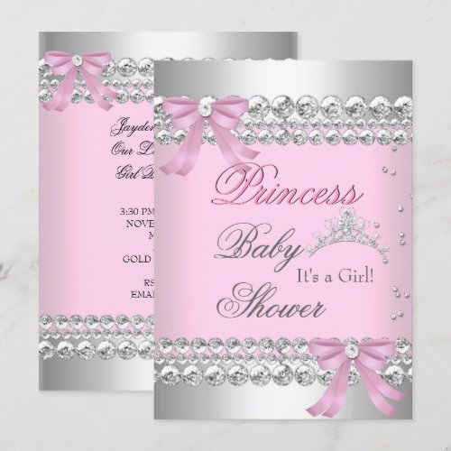 Baby Shower Girl White Pink Princess Tiara Gem 2 Announcement
