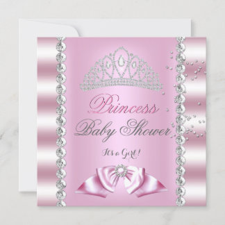 Baby Shower Girl White Pink Princess Tiara Gem 7 Invitation